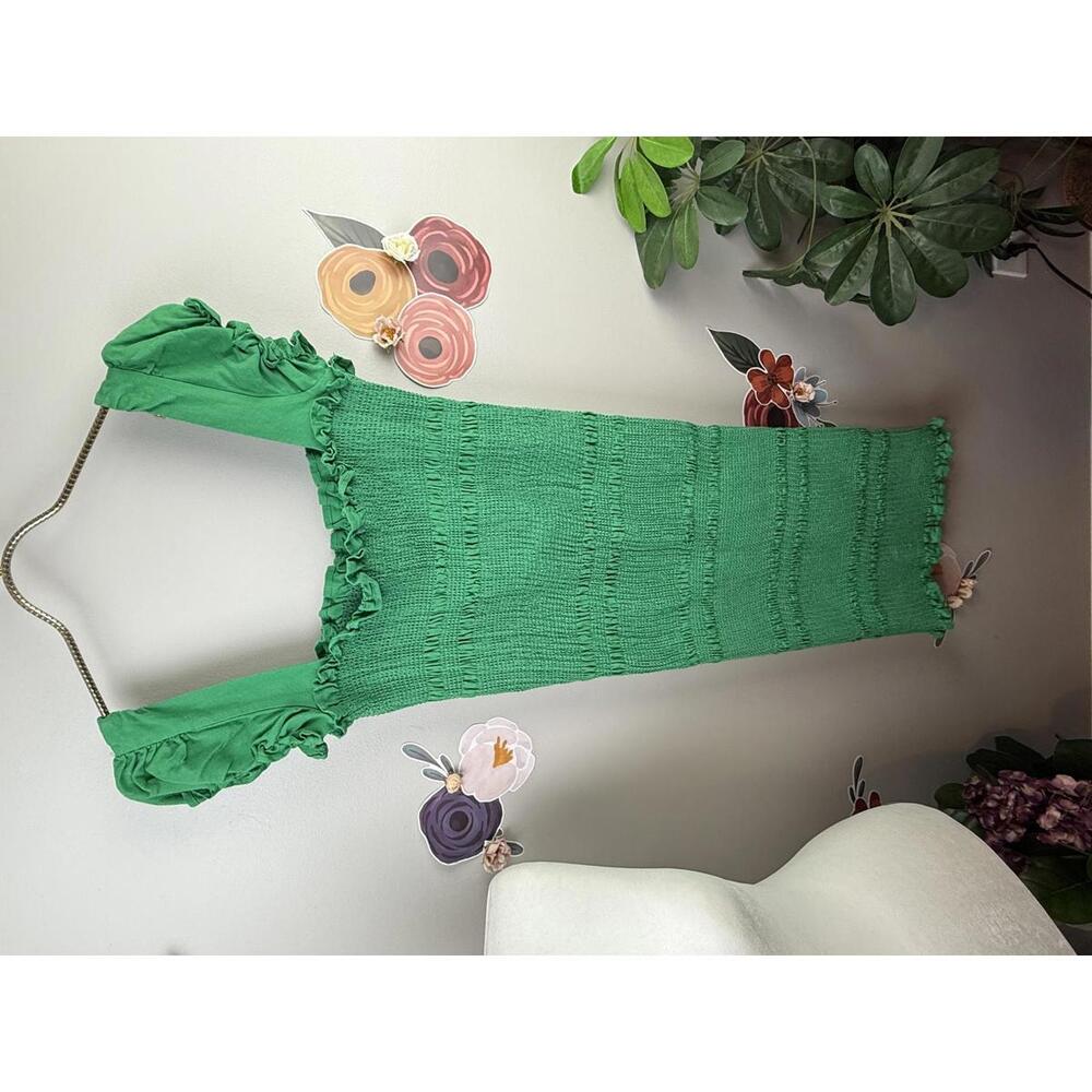 Capulet Green Ruffle Sleeve Square Neck Midi Bodycon Dress - Size - Large - Picture 5 of 8